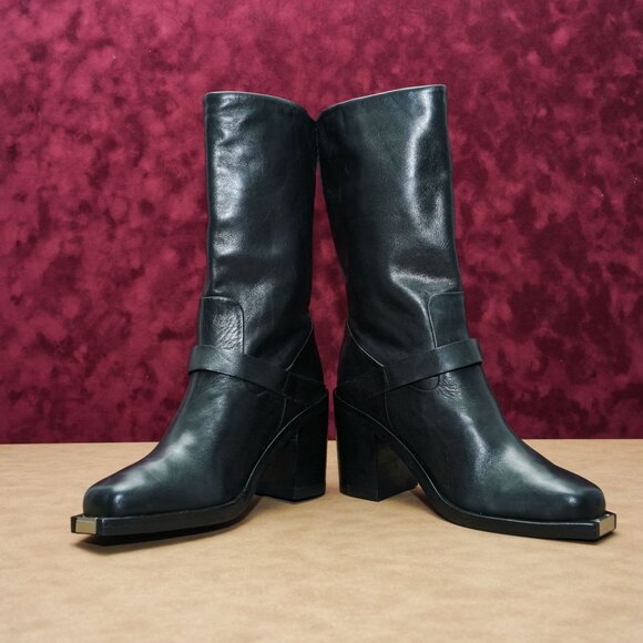Rag&Bone Women Fallon Moto Biker Metal Point Black Leather Boots size 8US EUR38 - Picture 3 of 8